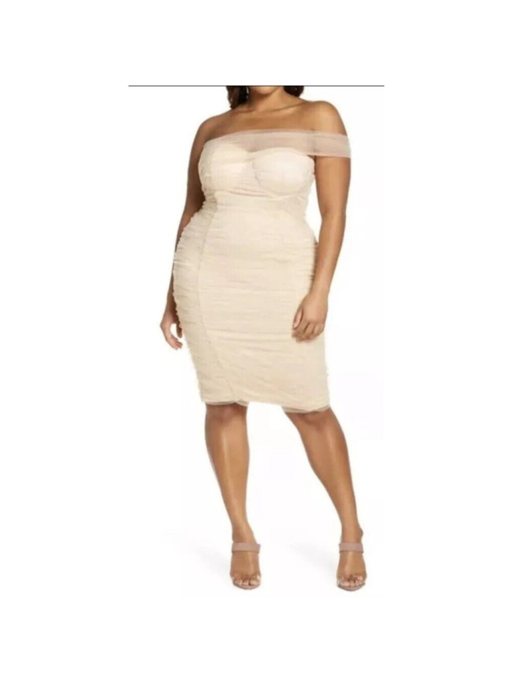 Lavish Alice Ruched Tulle Strapless Sheath Dress Champagne Beige Sz 14 NWT $140